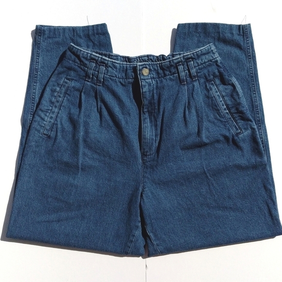 Dockers 90's Vintage Pleated Dark Wash High Rise Tapered Ankle Cut Mom Jeans 12 - Picture 3 of 14